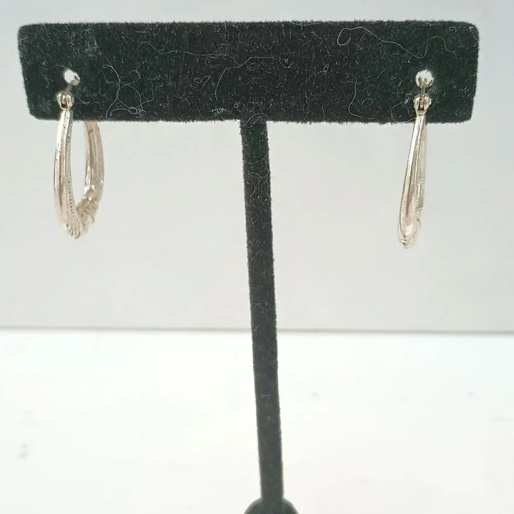 Sterling Silver Ribbed Hoop Earrings 925 Pierced Dangles By Sterling Creations